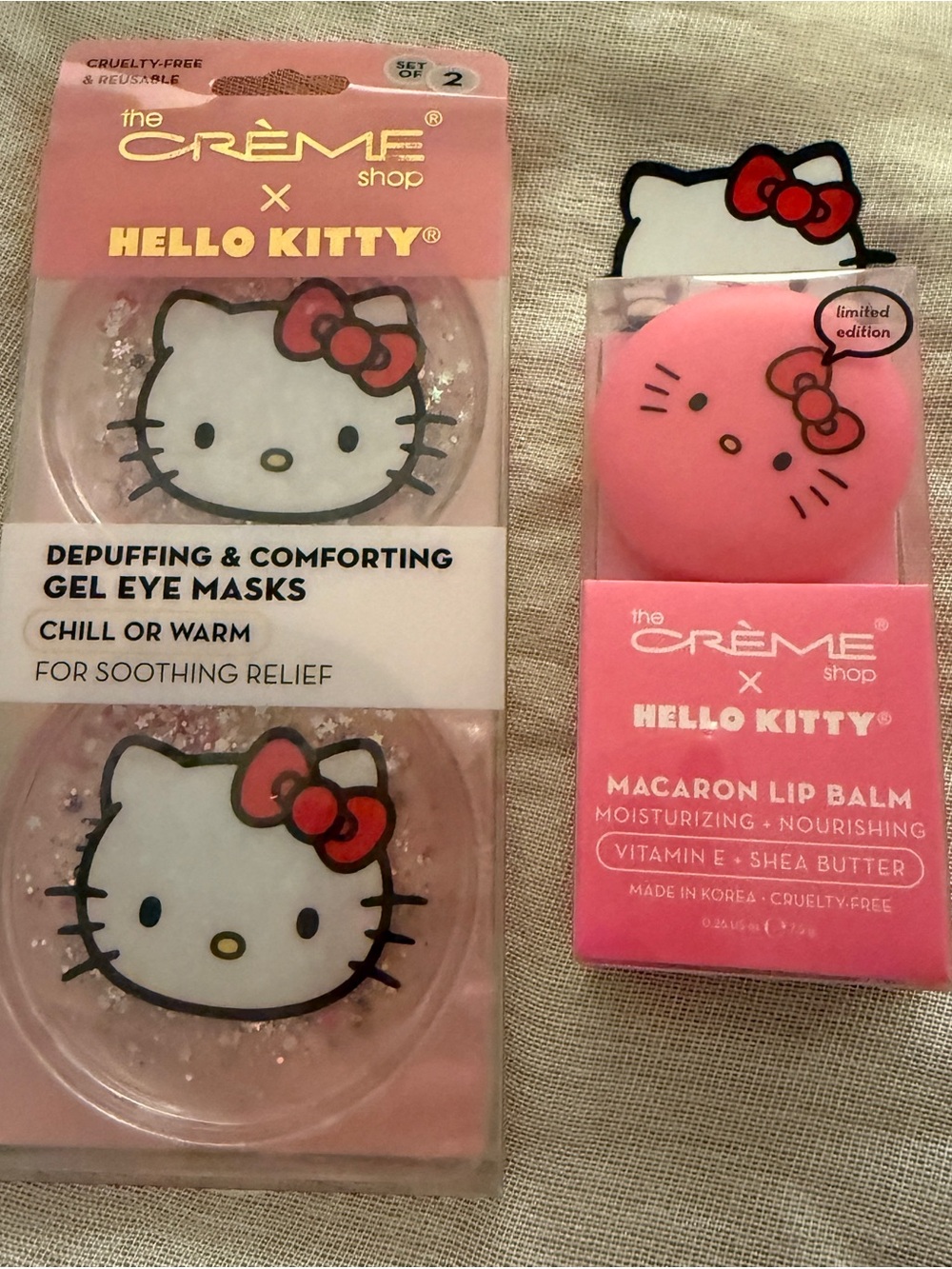 Hello Kitty x The Crème Shop Self Care Bundle Eye Masks & Macaron Lip Balm NWT
